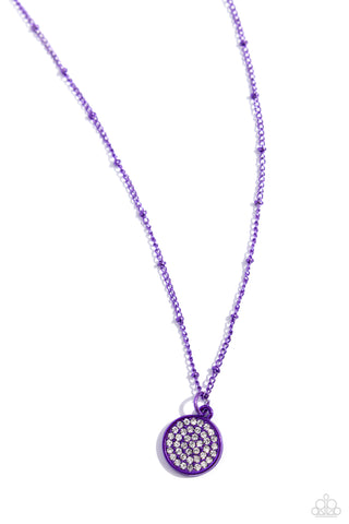 Bejeweled Basic - Purple - Metallic White Rhinestone Encrusted Disc Paparazzi Short Necklace