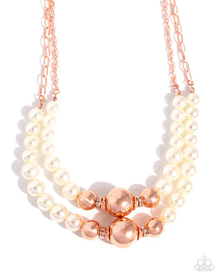 Ballroom Balance - Copper - Bead and White Pearl Tiered Paparazzi Short Necklace