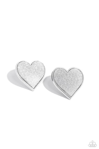 Glitter Gamble - Silver - Oversized Heart Paparazzi Post Earrings