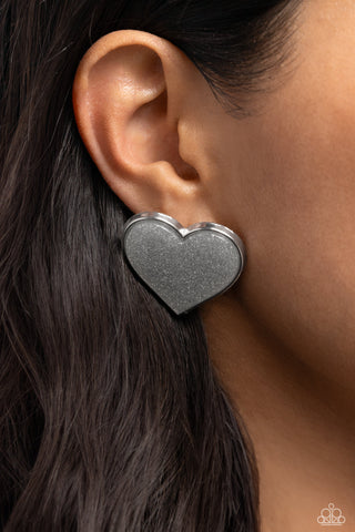 Glitter Gamble - Silver - Oversized Heart Paparazzi Post Earrings