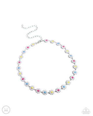 Floral Falsetto - White - Colorful Center Flower Paparazzi Choker Necklace