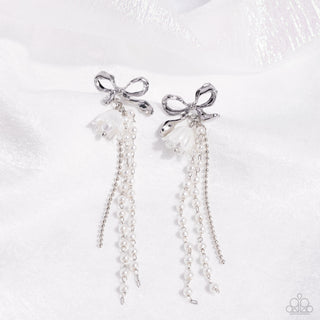 Garden Gain - White - Pearl Tulip Silver Bow Paparazzi Post Earrings