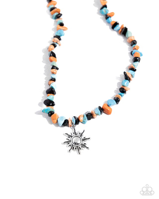 Dancing In The Sunlight - Black - Orange, Green, and Turquoise Stone Silver Sun Charm Paparazzi Urban Necklace