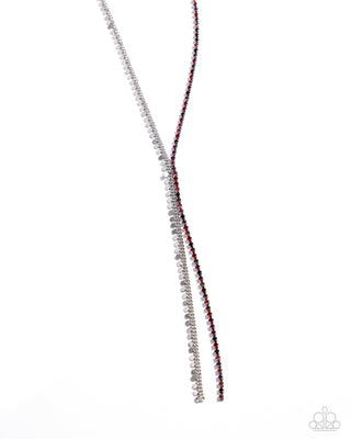 Elongated Eloquence - Red - and Pink Rhinestone and Silver Disc Paparazzi Long Necklace