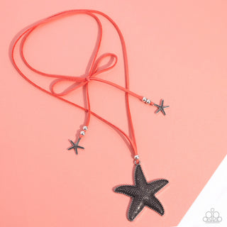 Starfish Sentiment - Orange - Suede Silver Starfish Paparazzi Cord Necklace