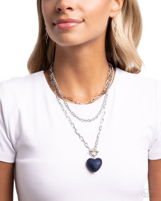 HEART Gallery - Blue - Rhinestone Encrusted Heart Tiered Paparazzi Short Necklace