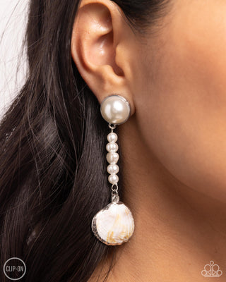 Oceanic Occasion - White - Pearl and Seashell Paparazzi Clip-On Earrings