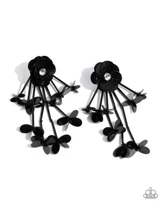 Floral Future - Black - Sequin Rhinestone Center Flower Paparazzi Post Earrings - April 2024 Life of the Party Exclusive
