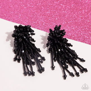 Congratulatory Charm - Black - Beaded Paparazzi Post Earrings - June 2024 Life of the Party Exclusive