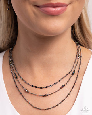 Luxe Layers - Black - Gunmetal Chain Oil Spill and Hematite Bead Paparazzi Short Necklace