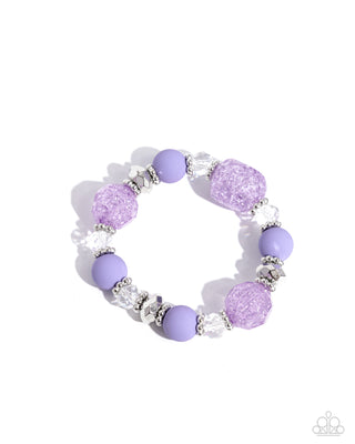 Sweetly Shattered - Purple - Faceted and Flower Bead Paparazzi Stretchy Bracelet