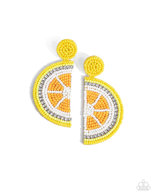 Lemon Leader - Yellow - Seed Bead and Rhinestone Paparazzi Post Earrings