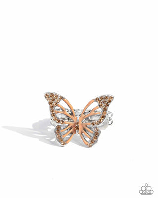 Aerial Aesthetic - Orange - Painted Silver Butterfly Paparazzi Ring