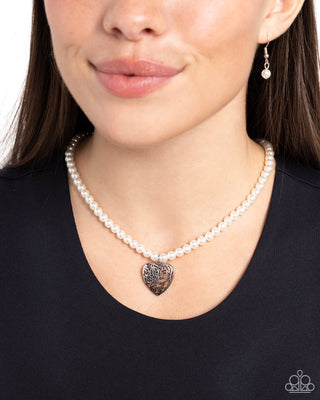 Filigree Infatuation - White - Heart Pendant Pearl Paparazzi Short Necklace