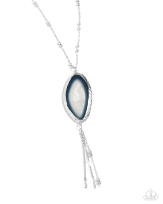Geode Gamble - Blue - Transparent Stone Satellite Chain Tassel Paparazzi Short Necklace