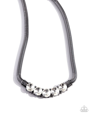 Musings Makeover - Black - White Gem Gunmetal Chain Paparazzi Short Necklace