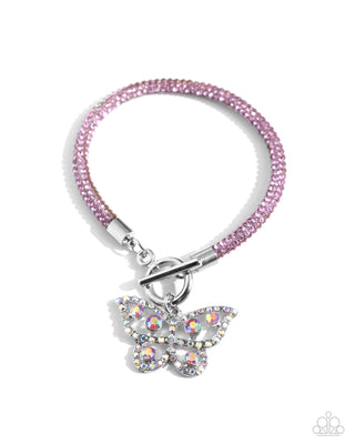 Aerial Appeal - Pink - Rhinestone Mesh Chain and Butterfly Paparazzi Toggle Bracelet