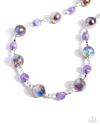 Malibu Makeover - Purple - Oil Spill Bead Flower Overlay Paparazzi Short Necklace
