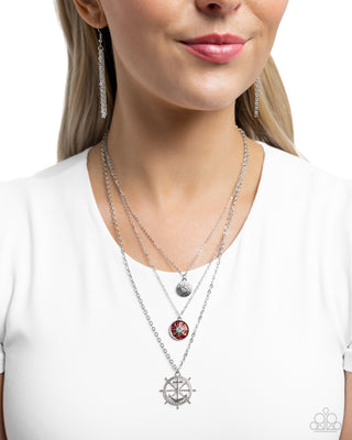 Anchor Arrangement - Red - Ship's Wheel Tiered Paparazzi Short Necklace