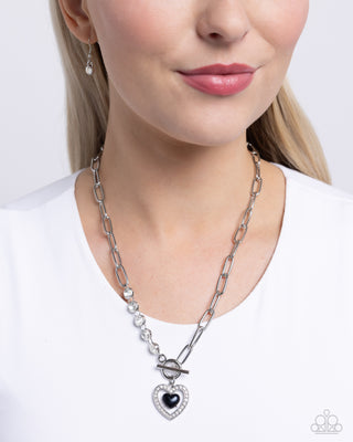 Soft-Hearted Style - Black - Acrylic Rhinestone Encrusted Heart Paparazzi Short Toggle Necklace