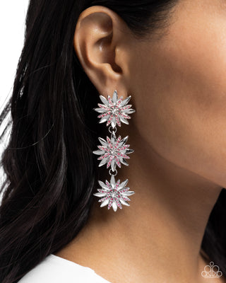 Petaled Princess - Pink - Rhinestone Flower Paparazzi Post Earrings