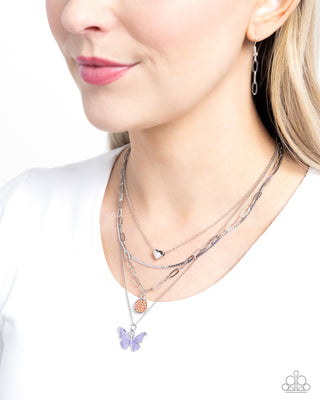 Whimsical Wardrobe - Purple - Butterfly and Heart Tiered Paparazzi Short Necklace