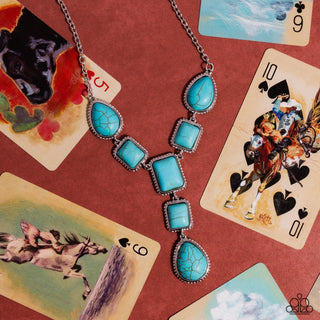 Defaced Deal - Blue - Teardrop, Square, and Rectangle Turquoise Stone Paparazzi Short Necklace