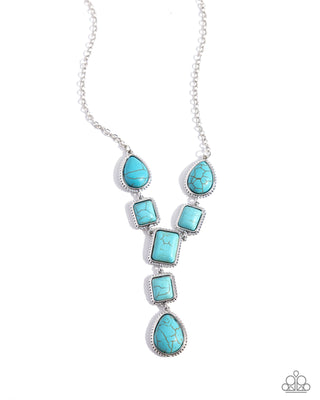 Defaced Deal - Blue - Teardrop, Square, and Rectangle Turquoise Stone Paparazzi Short Necklace