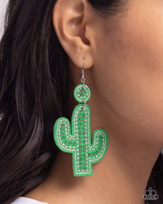 Cactus Cameo - Green - Felt Hematite Bead Silver Stitch Paparazzi Fishhook Earrings