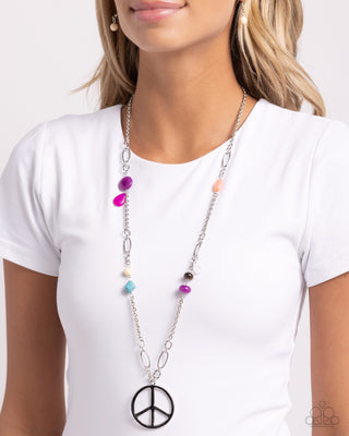 Peaceful Playtime - Purple - Colorful Bead Peace Sign Paparazzi Long Necklace
