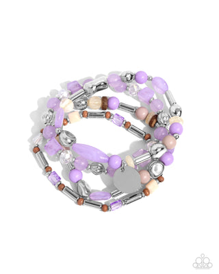 Cloudy Chic - Purple - Wooden, and Silver Bead Paparazzi Stretchy Bracelet