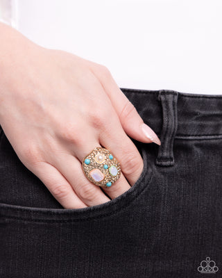 Active Artistry - Gold - Rhinestone, Pearl, and Turquoise Stone Paparazzi Ring