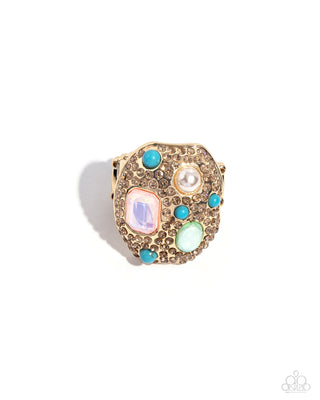 Active Artistry - Gold - Rhinestone, Pearl, and Turquoise Stone Paparazzi Ring