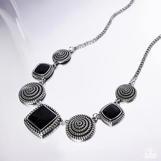 Spiral Sass - Black - Cat's Eye Stone Silver Frame Paparazzi Short Necklace