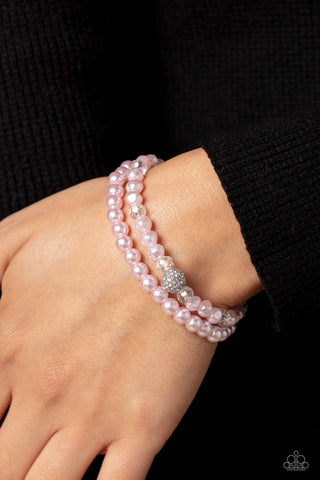 Countess Cutie - Pink - Pearl and White Rhinestone Paparazzi Stretchy Bracelet
