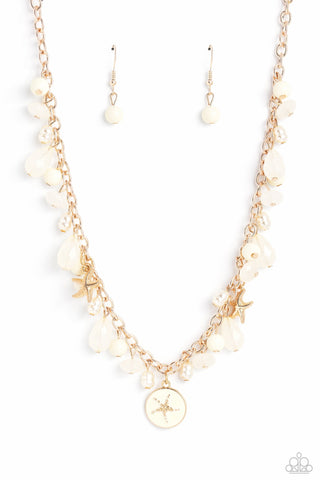 Surfer Serenade - Gold - White Bead and Baroque Pearl Paparazzi Short Necklace