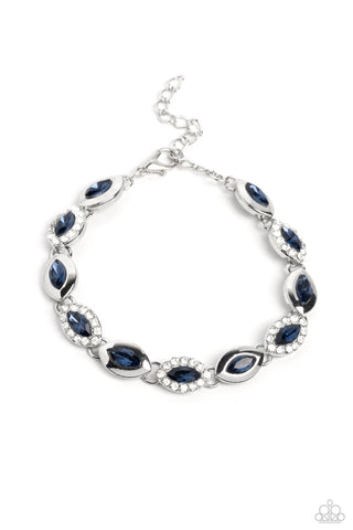Some Serious Sparkle - Blue - Marquise Cut Rhinestone White Halo Paparazzi Lobster Claw Bracelet
