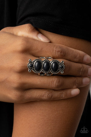 Roswell Relic - Black - Oversized Black Stone Paparazzi Ring