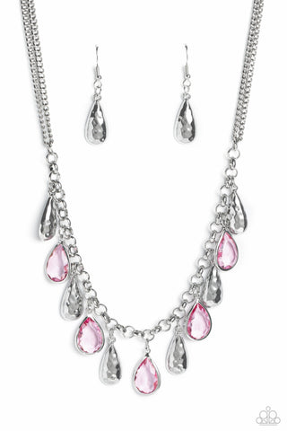 Teardrop Timbre - Pink - Faceted Bead Paparazzi Short Necklace
