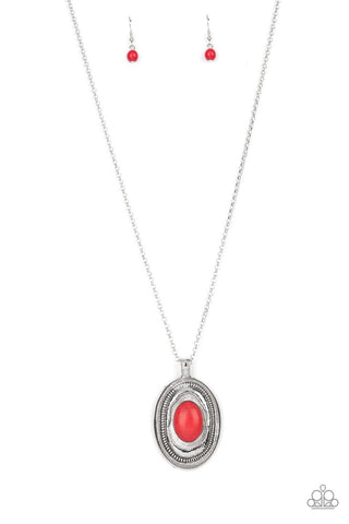 Sierra Sage - Red - Oval Stone Paparazzi Long Necklace