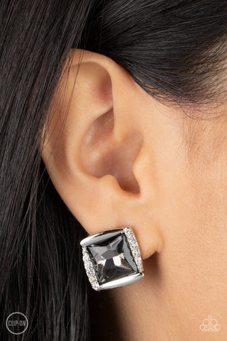 Sparkle Squared - Silver - Hematite Gem Paparazzi Clip-On Earrings