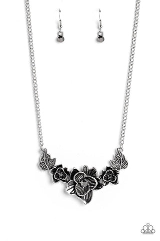 Botanical Breeze - Silver - Hematite Rhinestone Center Flower Paparazzi Short Necklace