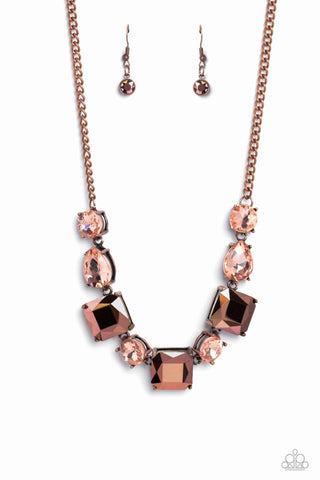 Elevated Edge - Copper - Oversized Gem Paparazzi Short Necklace