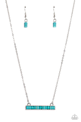 Barred Bohemian - Blue - Turquoise Stone Bead Paparazzi Short Bar Necklace