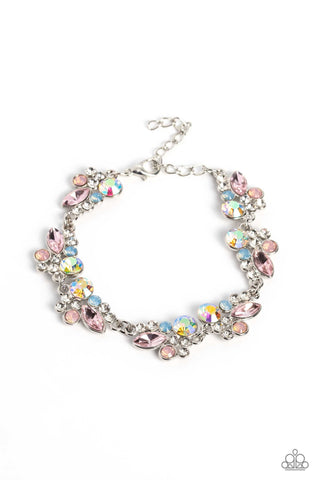 Poolside Perfection - Multi - Colored and Iridescent Rhinestone Cluster Paparazzi Lobster Claw Bracelet