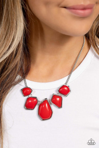 Beyond the Badlands - Red - Asymmetrical Bead and Stone Paparazzi Short Necklace