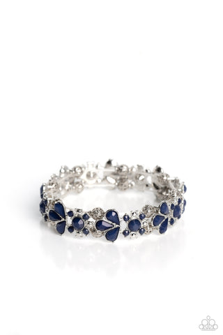 Teasing Torrent - Blue - Round and Teardrop Bead Floral Paparazzi Stretchy Bracelet