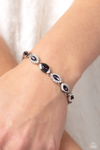 Some Serious Sparkle - Purple - Marquise Cut Rhinestone White Halo Paparazzi Lobster Claw Bracelet