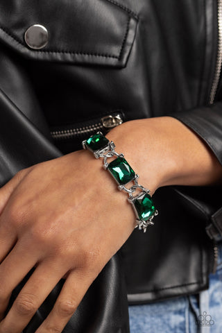 Dazzling Debut - Green - Oversized Emerald-Cut Gem Chunky Chain Paparazzi Lobster Claw Bracelet