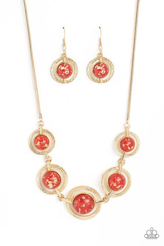 Sophisticated Showcase - Red - Gold Flecked Bead Paparazzi Short Necklace